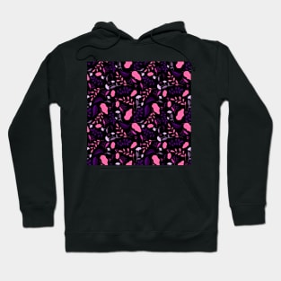 Pattern with colourful autumn leaves and flowers in neon pink and black background Hoodie